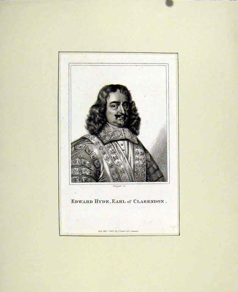 Original Old Antique Print C1830 Fine Art Portrait Edwar Hyde Earl Clarendon