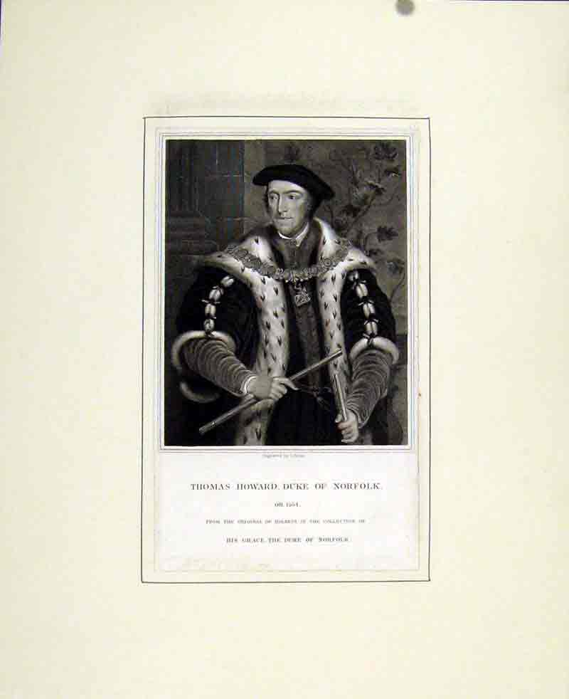 Original Old Antique Print Portrait Thomas Howard Duke Norfolk C1830 19th
