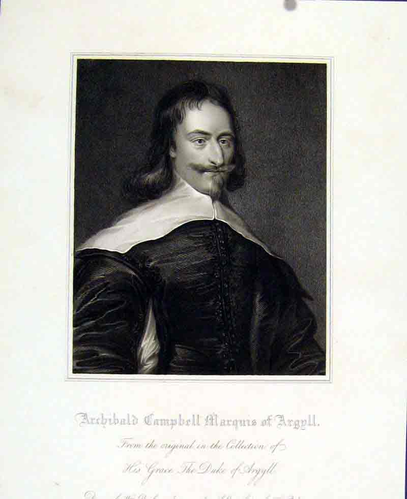 Original Old Antique Print Archibald Campbell Marquis Argyll Duke Portrait C1830