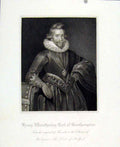 Original Old Antique Print Henry Wriothesley Earl Southampton C1830 19th Century