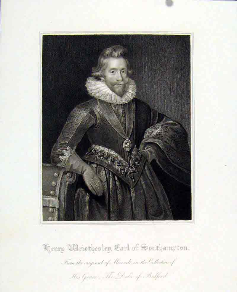 Original Old Antique Print Henry Wriothesley Earl Southampton C1830 19th Century
