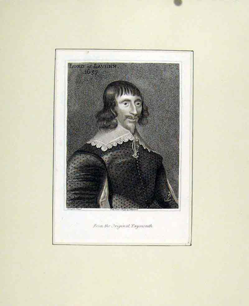 Original Old Antique Print Lord Lavden 1637 Fine Art Portrait C1830