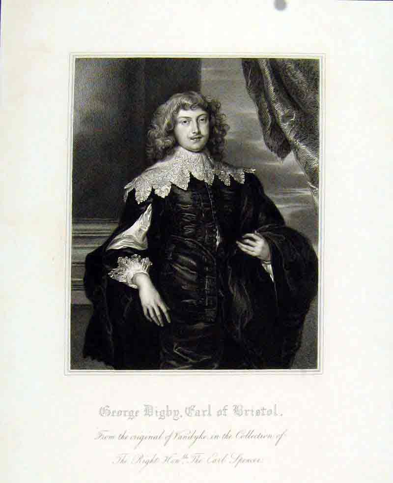 Original Old Antique Print Fine Art Portrait George Digby Earl Bristol