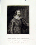Original Old Antique Print George Villiers Duke Buckingham Portrait 1830 19th
