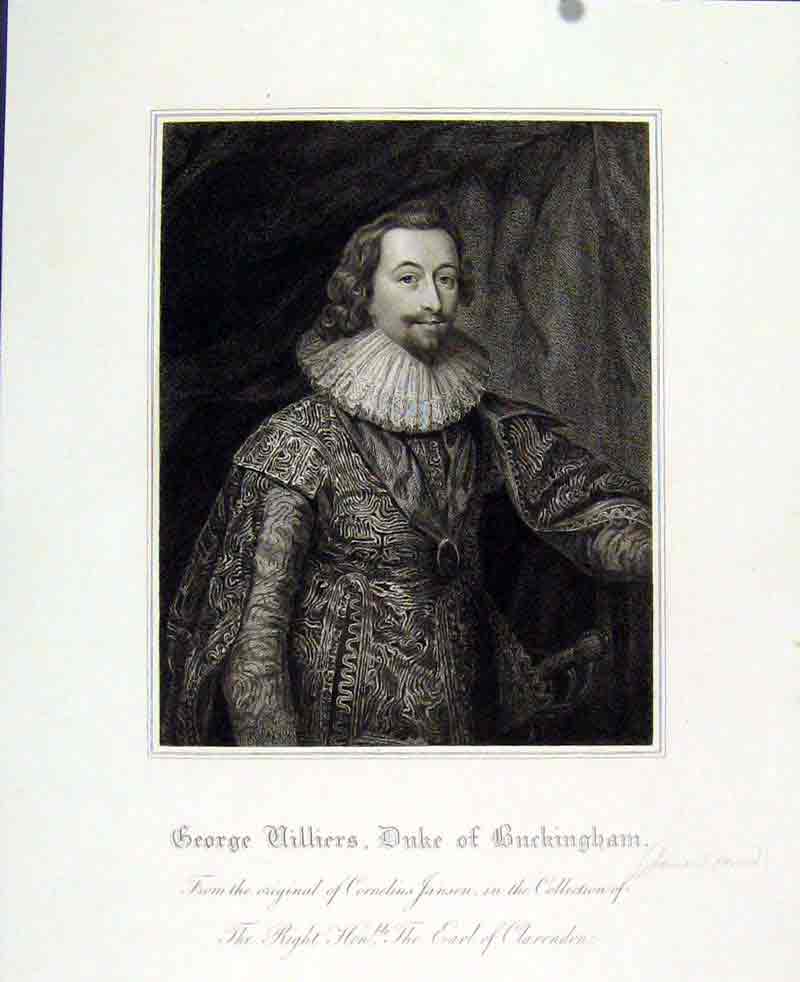 Original Old Antique Print George Villiers Duke Buckingham Portrait 1830 19th
