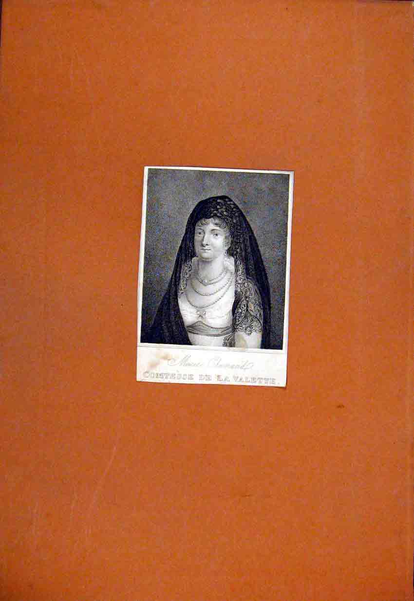Original Old Antique Print Marie Chamand Comtesse De La Valette Portrait