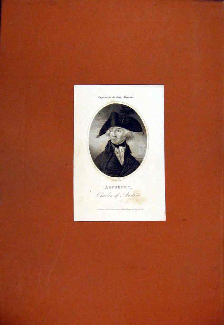 Original Old Antique Print Archduke Charles Austria Fine Art Portrait