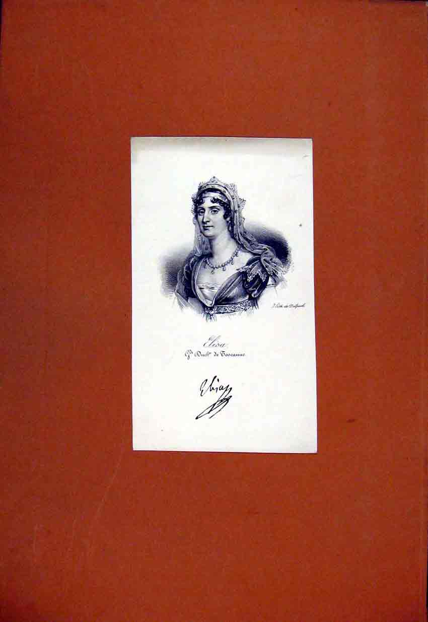 Original Old Antique Print Elisa Duchess Coscanne Portrait C1829 19th Century