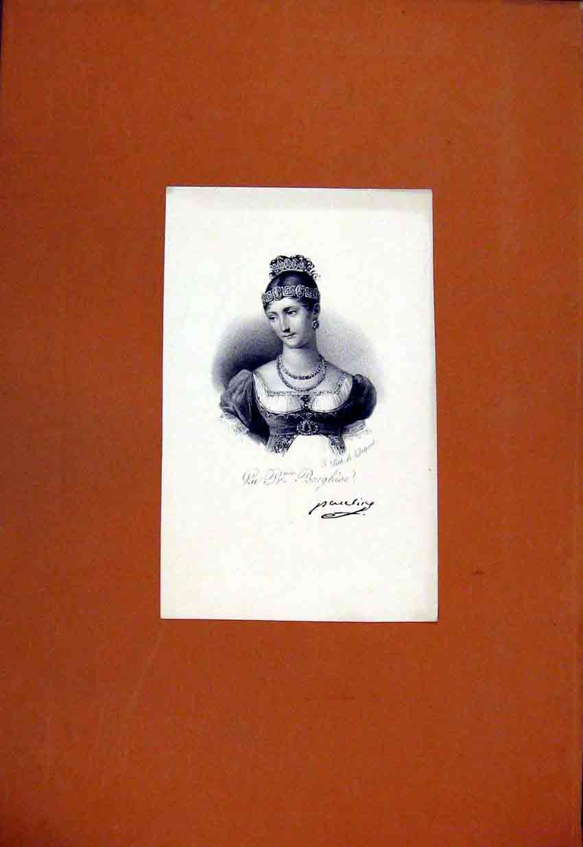 Original Old Antique Print Presse Borghese Portrait Fine Art