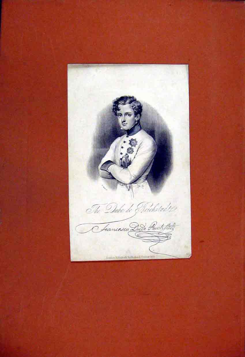 Original Old Antique Print Portrait Duke De Reichstad Francesco Art