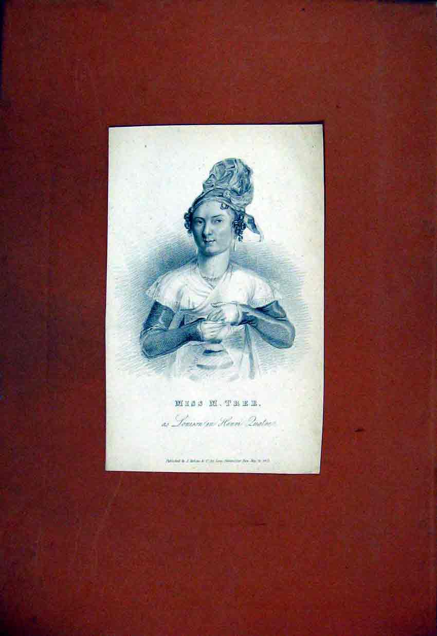 Original Old Antique Print Portrait Miss Tree Louison C1829 Portrait 19th