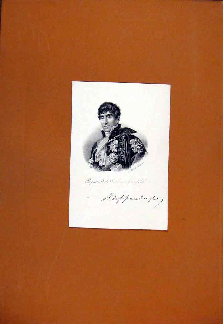 Original Old Antique Print Regnault Sean Dangely Portrait C1829 19th Century