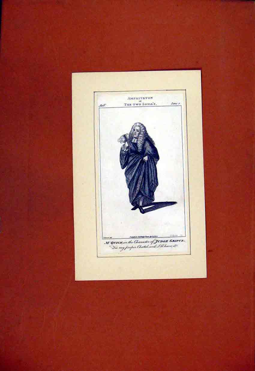 Original Old Antique Print Amphitryon Two Sosia Quick Character Jude Gripus