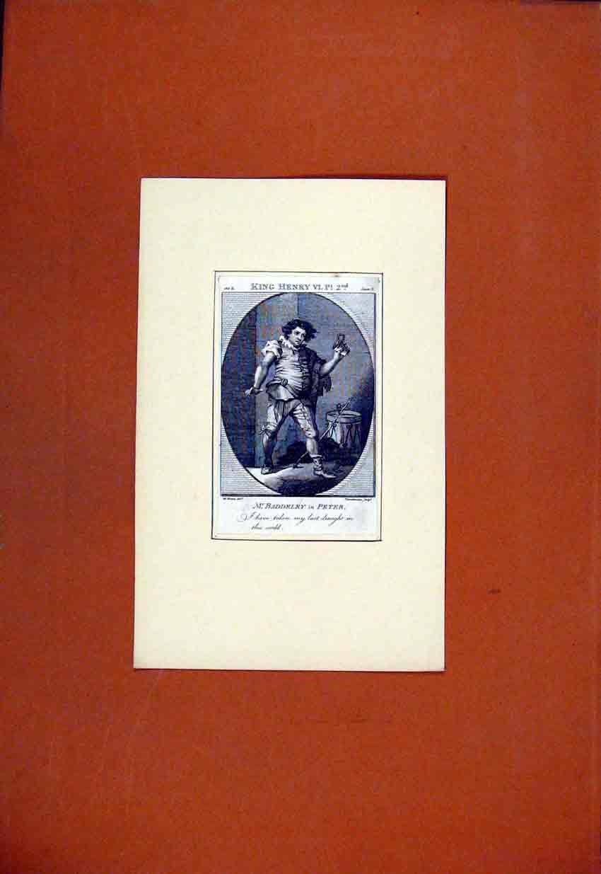 Original Old Antique Print King Henry Vi Mr Baddeley Peter Portrait C182 19th