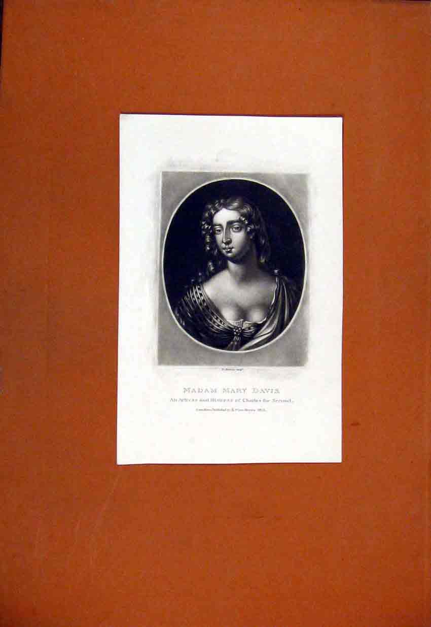 Original Old Antique Print Madam Mary Davis Portrait Fine Art C1829 19th Century