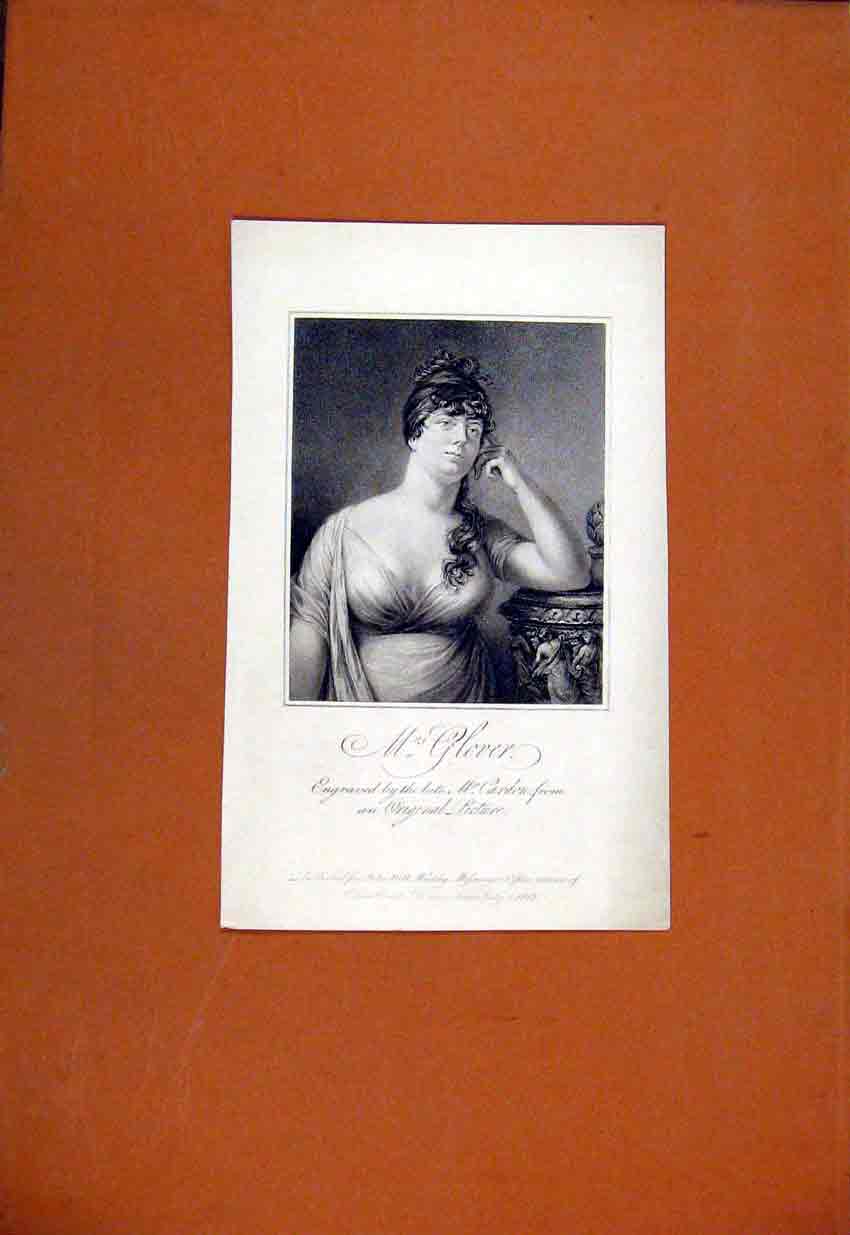 Original Old Antique Print Mrs Glover Portrait C1829 Fine Art 19th Century