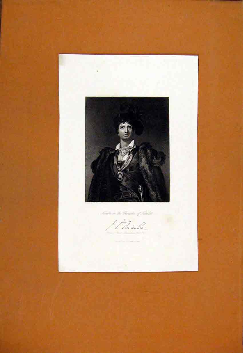 Original Old Antique Print Kenble Character Hamlet Portrait C1829 19th Century