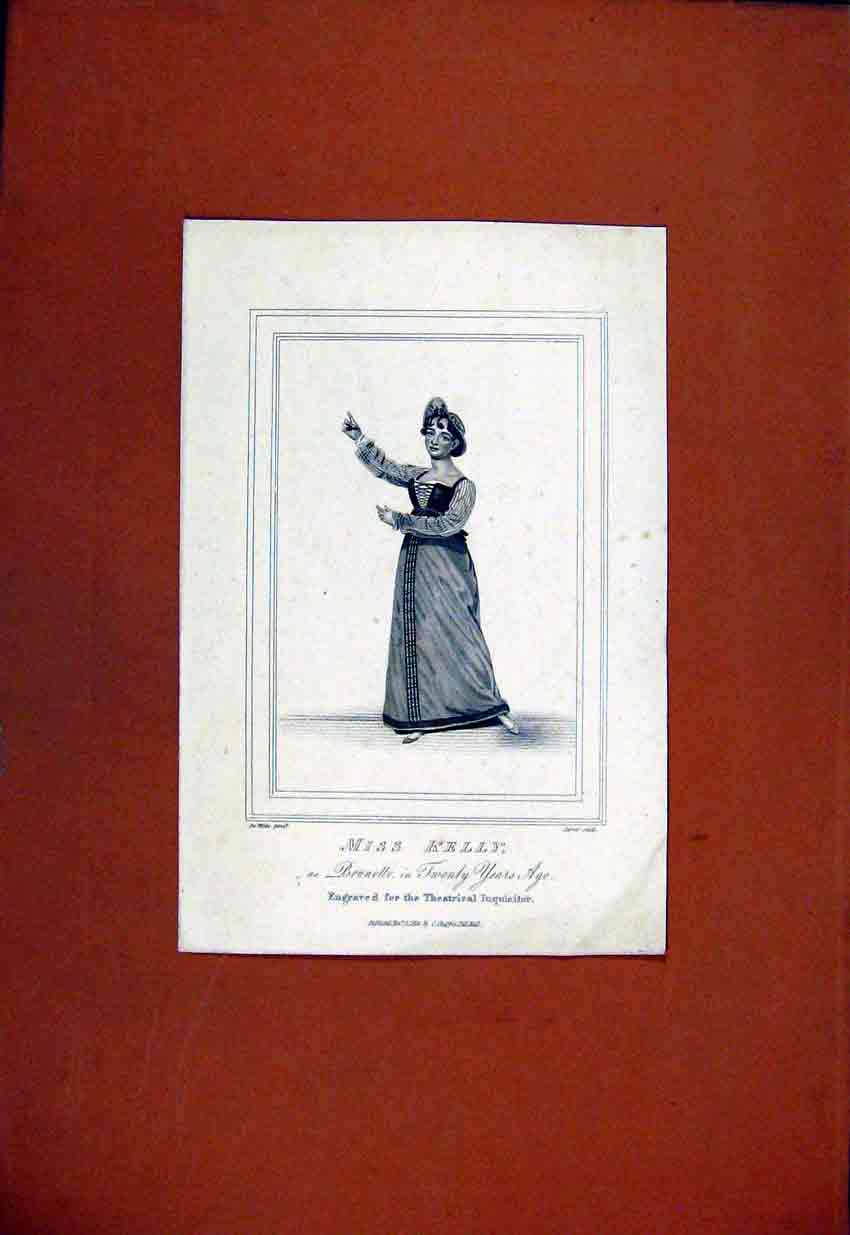 Original Old Antique Print Miss Jkelly Portrait Fine Art C1829 19th Century