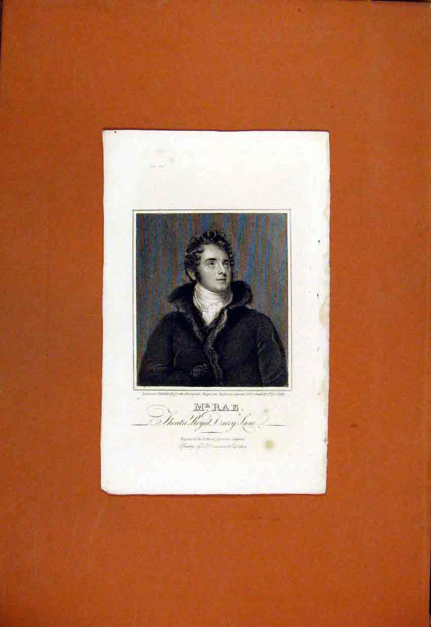 Original Old Antique Print Mr Rae Theatre Royal Portrait Fine Art C1829 19th