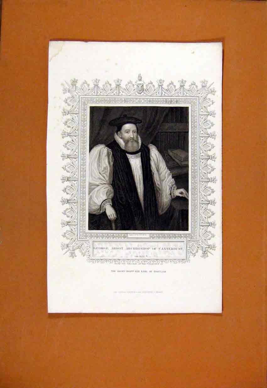 Original Old Antique Print George Abbot Archbishop Canterbury Verulam Earl