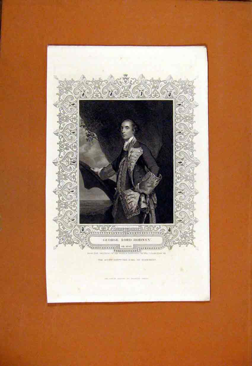 Original Old Antique Print George Lord Rodney Portrait Fine Art 1829 19th