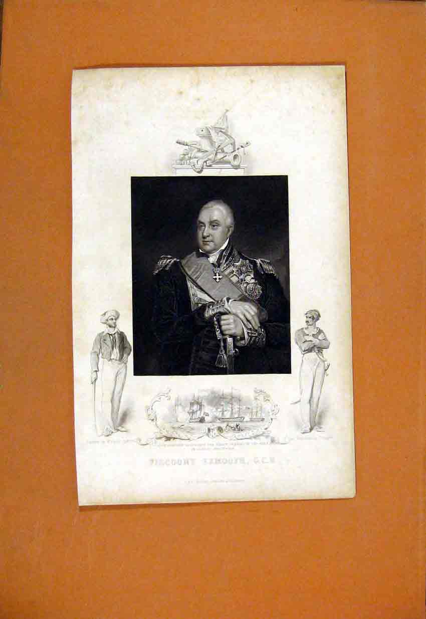 Original Old Antique Print Viscount Exmouth Portrait Fine Art C1829 19th Century
