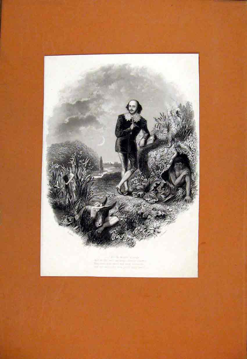 Original Old Antique Print Play Scene All Worlds Stage Fine Art C182 19th