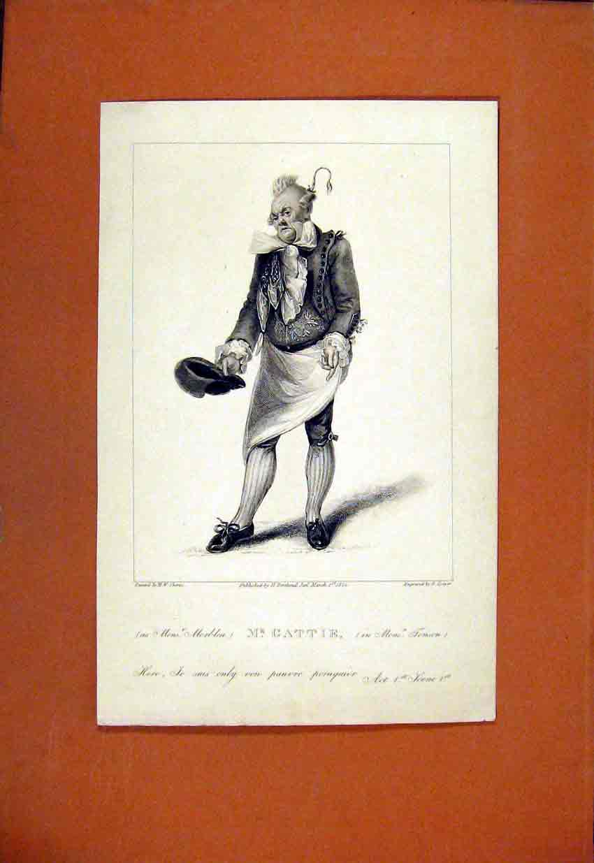 Original Old Antique Print Portrait C1829 Mr Gattie Fine Art 19th Century