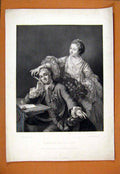 Original Old Antique Print Garrick And Wife Portrait Fine Art