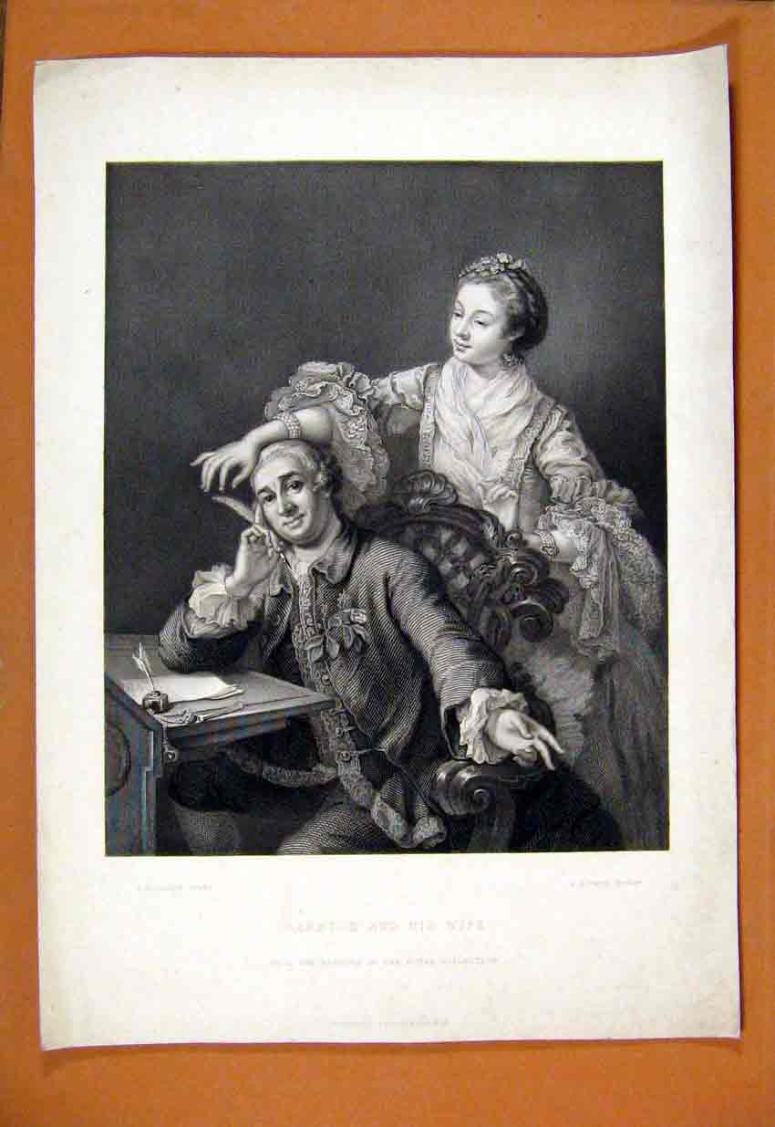 Original Old Antique Print Garrick And Wife Portrait Fine Art