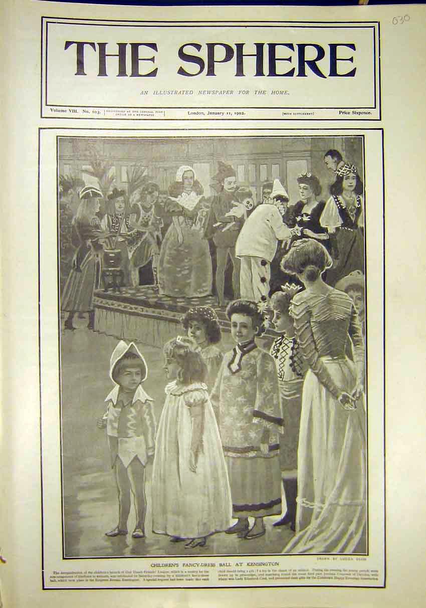 Original Old Antique Print Children Fancy Dress Ball Kensington 1902 20th