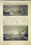 Original Old Antique Print Chilian Argentine Navy Cossacks Guard Tsarskoye Selo