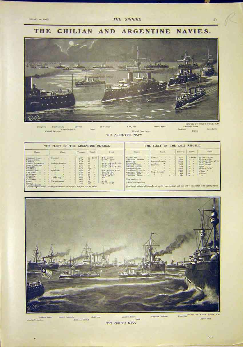 Original Old Antique Print Chilian Argentine Navy Cossacks Guard Tsarskoye Selo