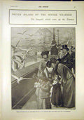 Original Old Antique Print Seagulls Thames River Severe Weather London 1902 20th