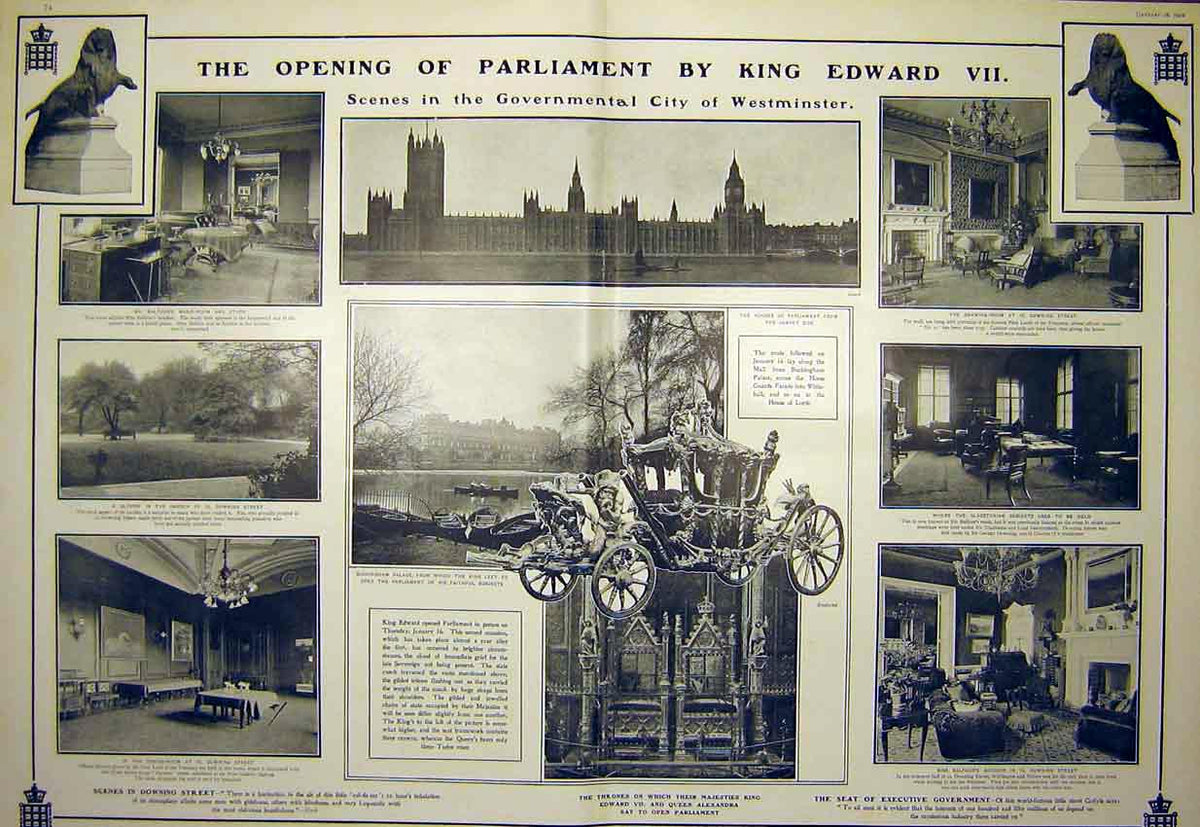 Old Antique Print Opening Parliament King Edward Westminster Coach 1902 20th