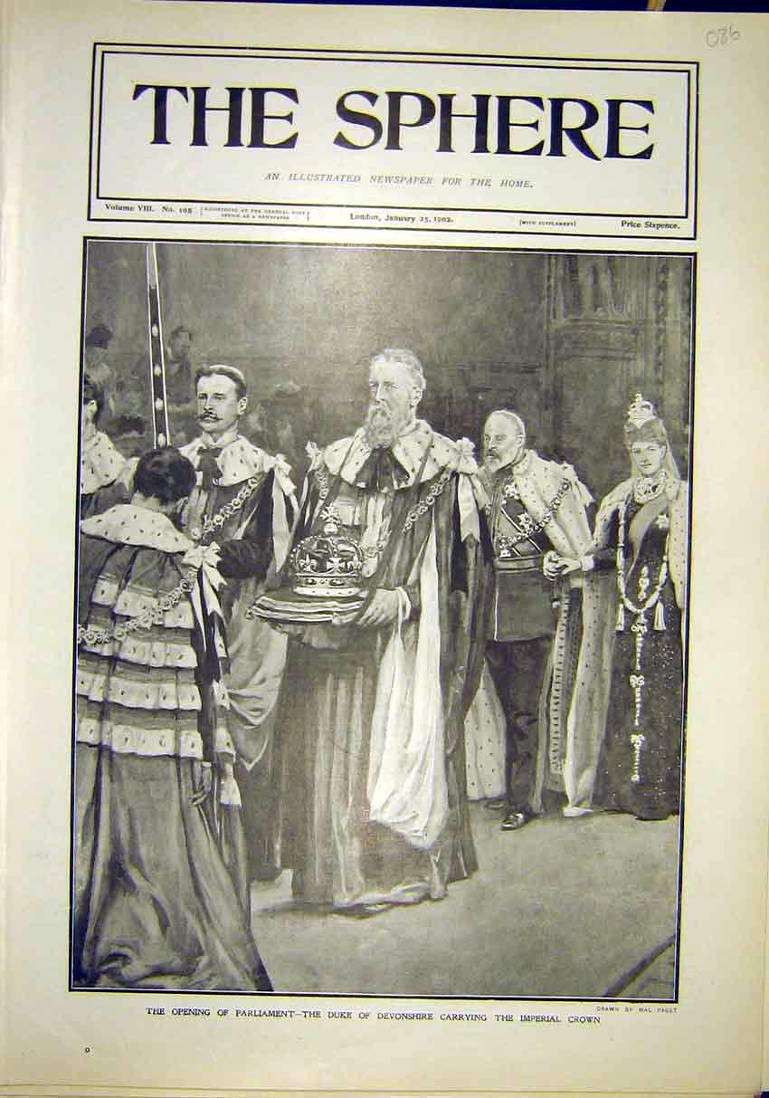 Old Antique Print Opening Parliament Duke Devonshire Imperial Crown 1902 20th