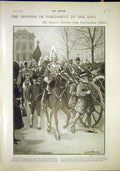 Original Old Antique Print Parliament King Edward Commons Lords 1902 20th