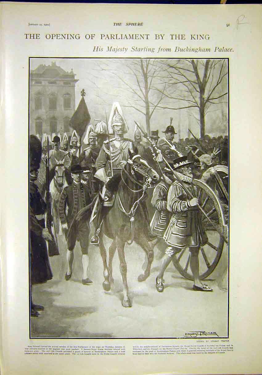 Original Old Antique Print Parliament King Edward Commons Lords 1902 20th