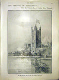 Original Old Antique Print Opening Parliament Victoria Tower London 1902 20th
