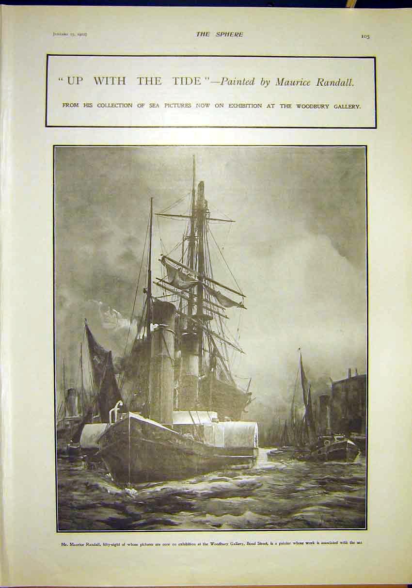 Original Old Antique Print Tide Randall Fine Art 1902 Sea Picture Woodbury 1902