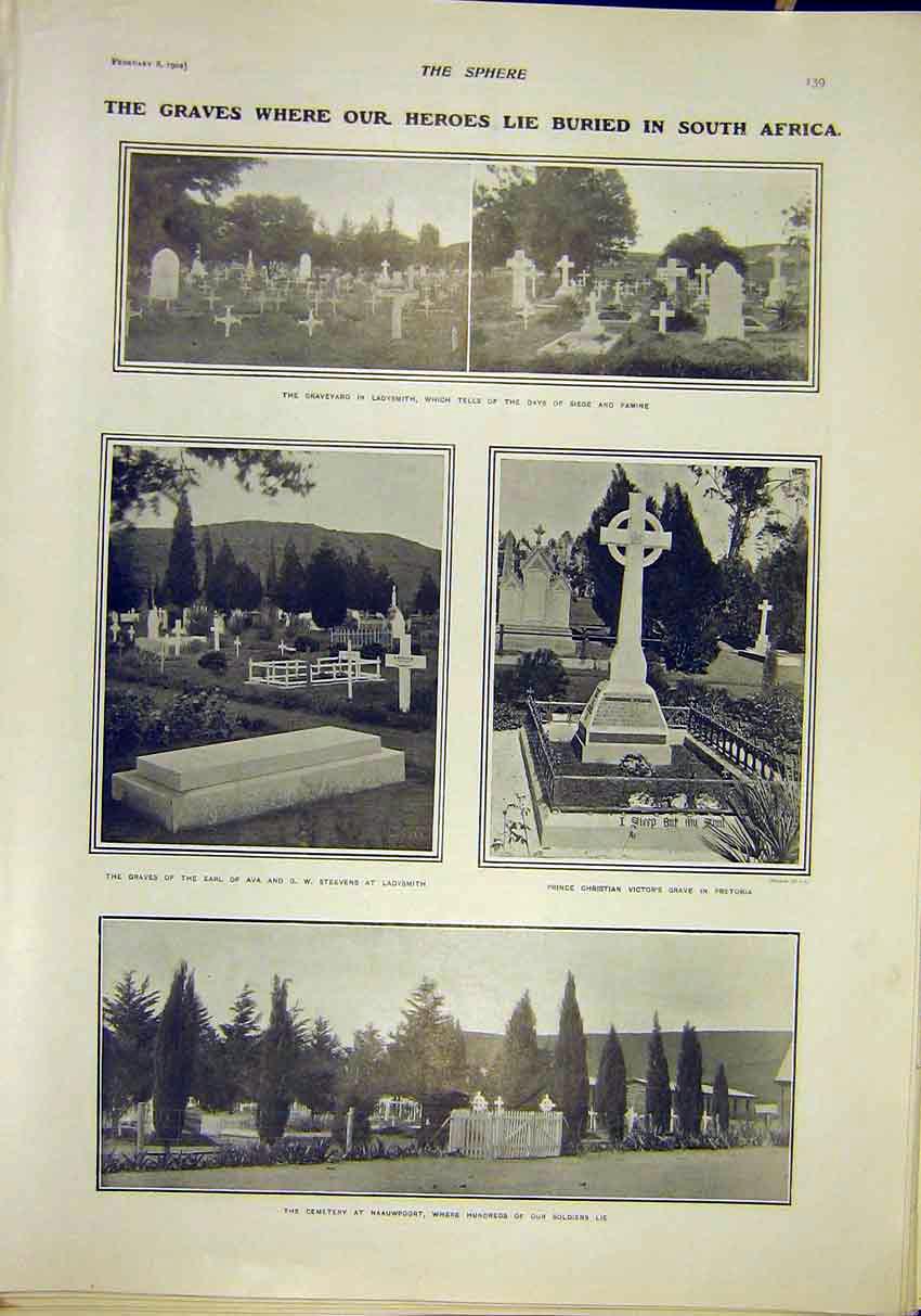Old Antique Print South Africa Graves Ladysmith Naauwpoort Pretoria 1902 20th