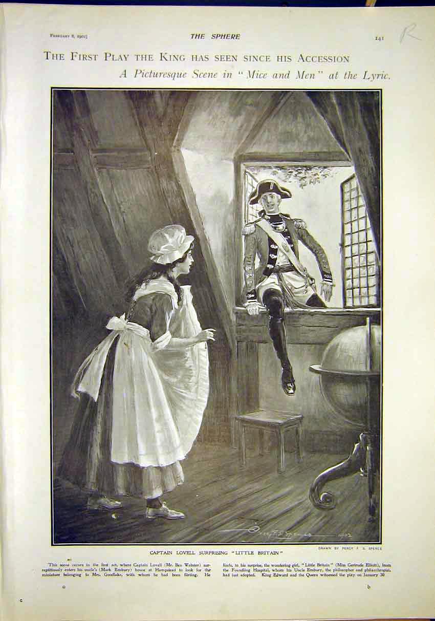 Old Antique Print Lyric Theatre Mice Men Blcokhouse Africa Kitchener 1902 20th