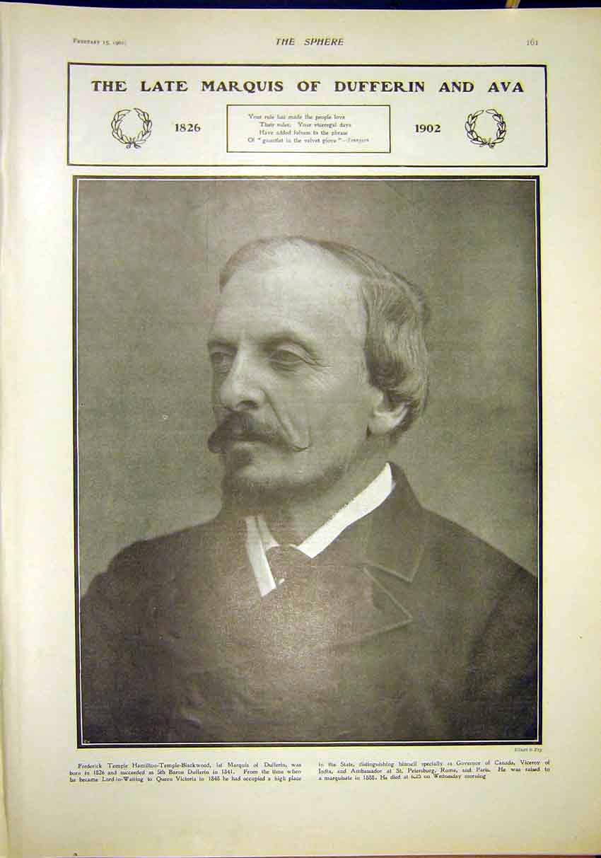 Old Antique Print Portrait Marquis Dufferin Ava Hamilton-Temple-Blackwood