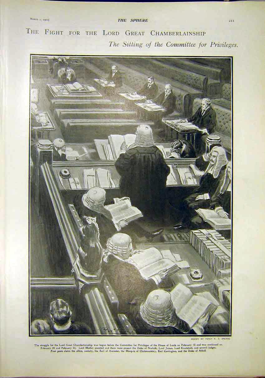 Original Old Antique Print Committee Privileges Lord Great Chamberlainship 1902