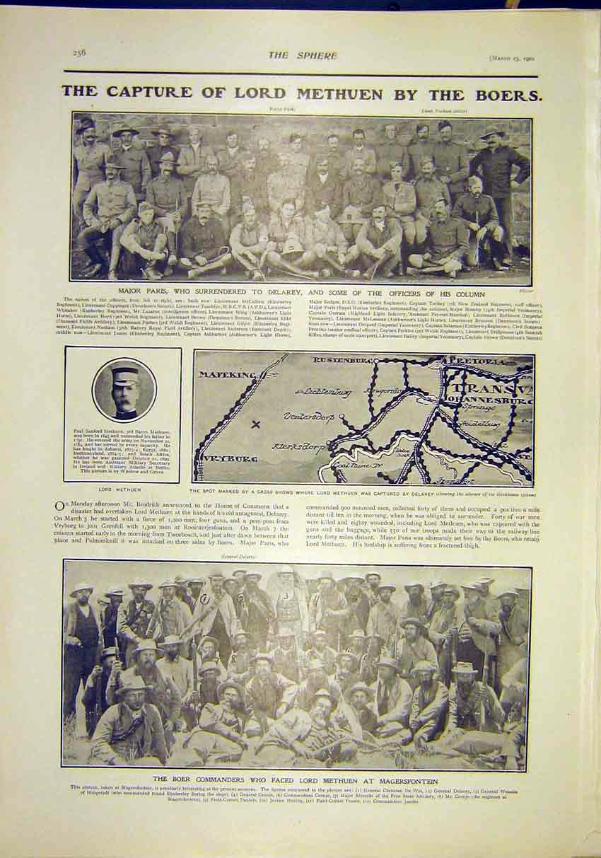 Old Antique Print Methuen Boers Paris Delarey Officers Map Magersfontein