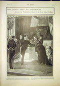 Original Old Antique Print King Dartmouth Naval College Prince Wales Avonmouth