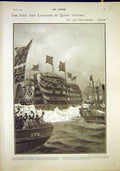 Original Old Antique Print Queen Ship King Edward Navy Dartmouth Hms 1902 20th