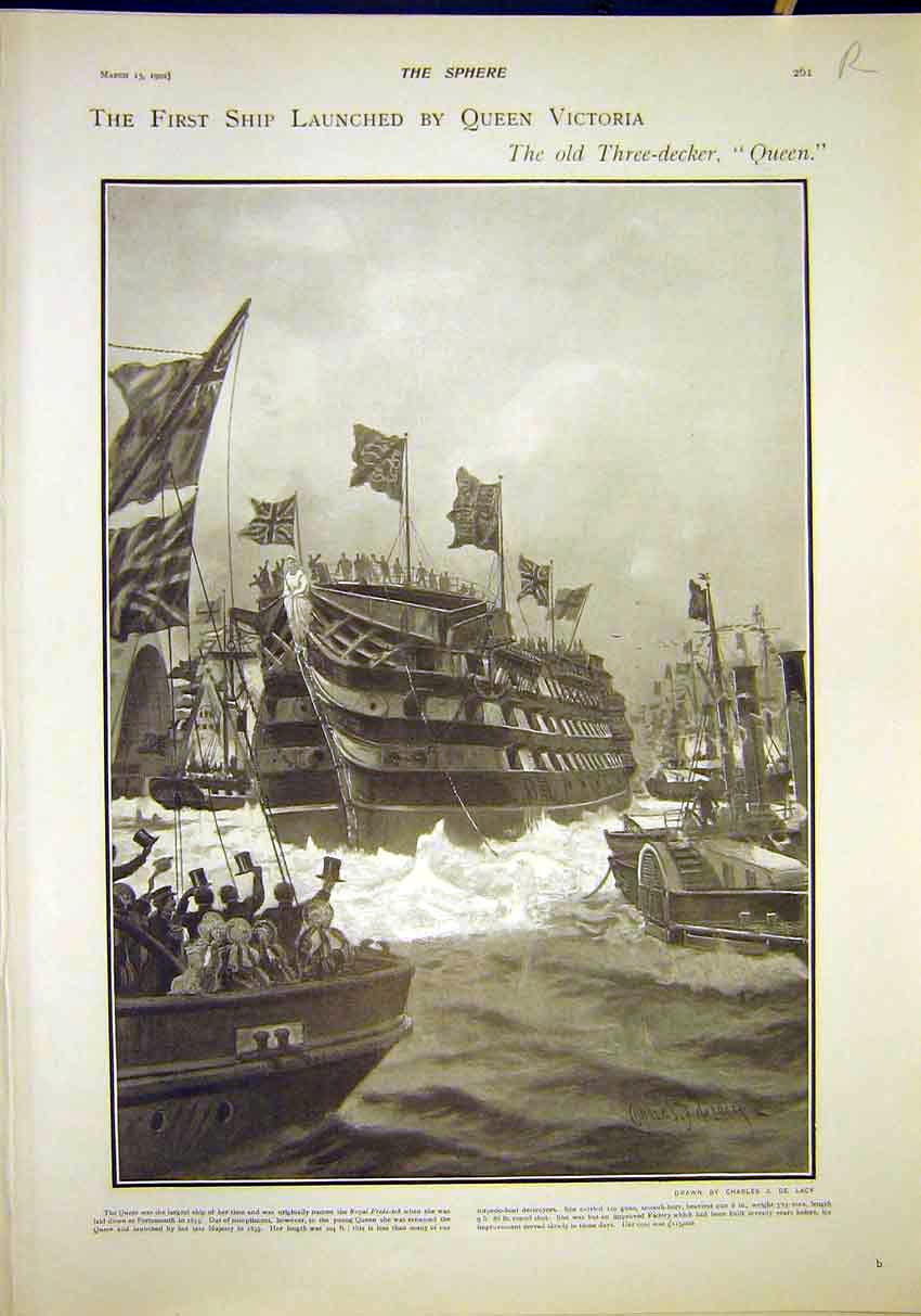 Original Old Antique Print Queen Ship King Edward Navy Dartmouth Hms 1902 20th