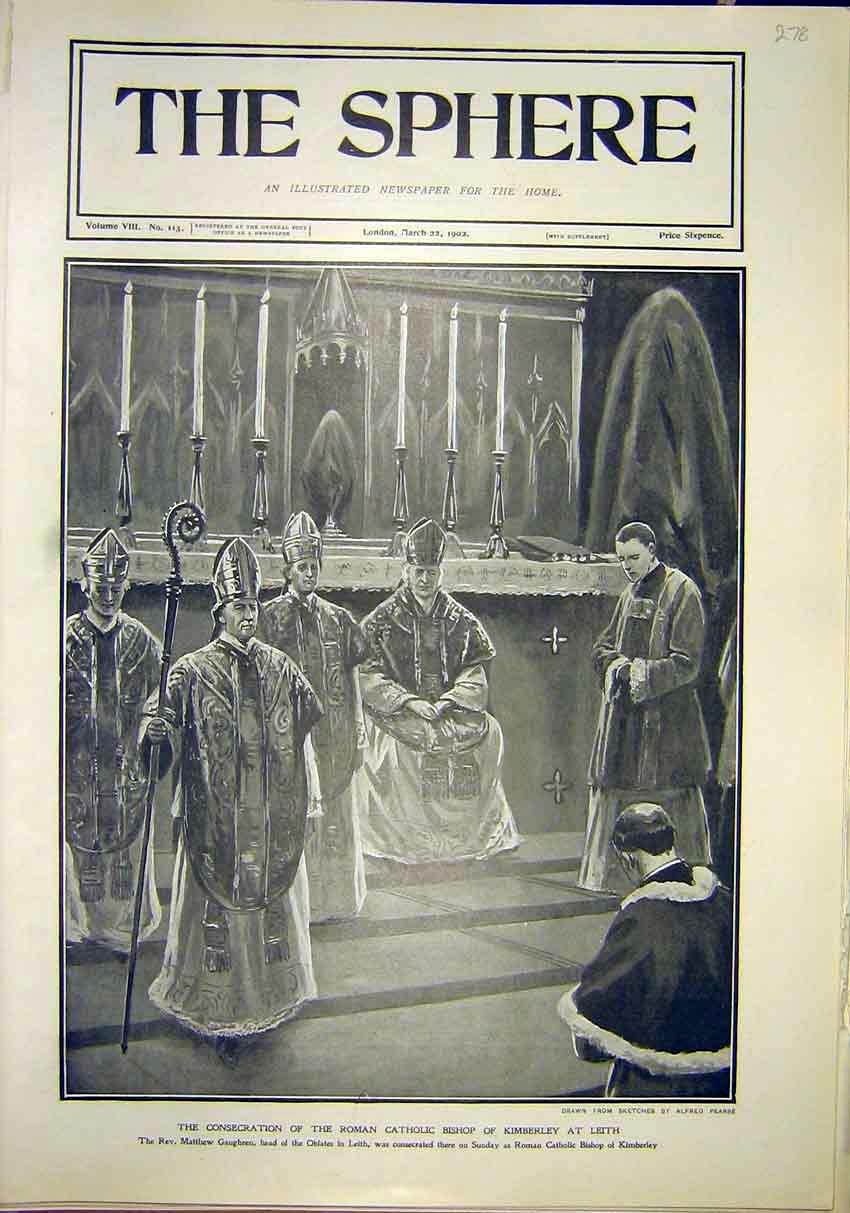 Old Antique Print Consecration Roman Catholic Bishop Kimberley Leith 1902 20th