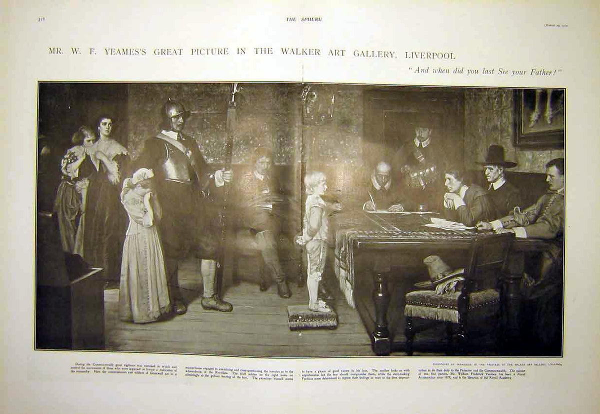 Original Old Antique Print Yeames Fine Art 1902 Picture Boy Cromwell 20th
